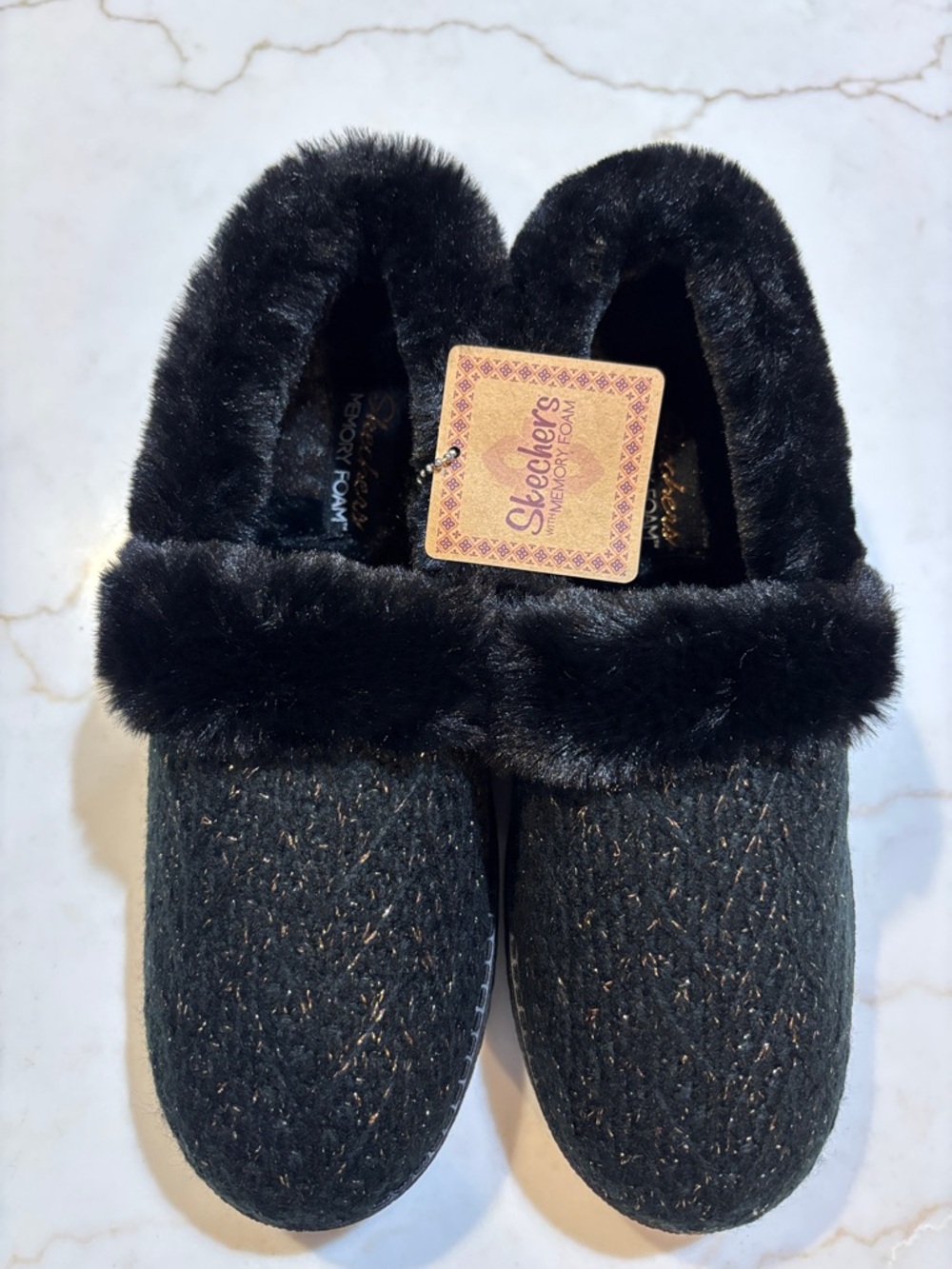 Skechers Cozy Lite Sweet Walk Sparkle Knit Slipper Black Women's Size 7